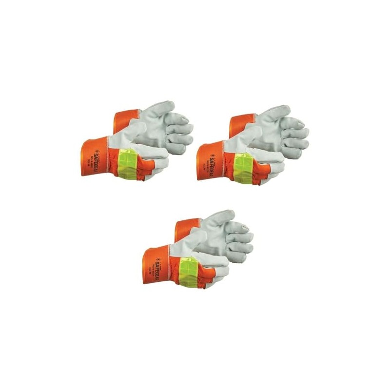 SAFEGEAR, High Visibility Leather Glove, Split Cowhide Leather Palm, Reflective,