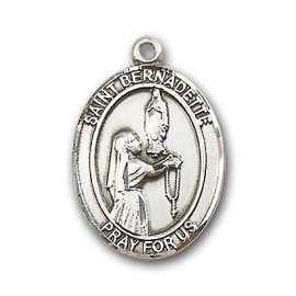 Bliss Sterling Silver Saint Bernadette Medal Pendant Necklace 18" Chain GiftBox
