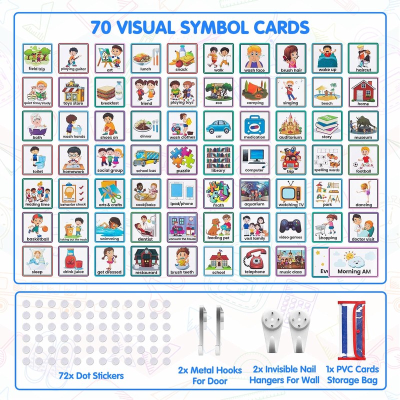 Qivine Children's Calendar, Daily Schedule, Visual Timetable with 70 English