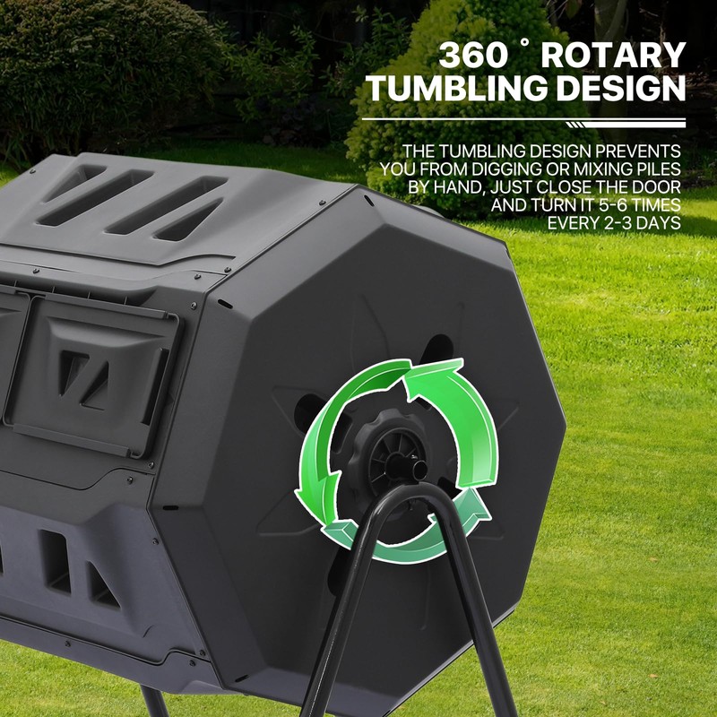 MoNiBloom 43 Gallon Compost Tumbler, Outdoor BPA Free Large Dual