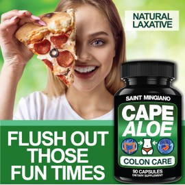 Saint Mingiano Cape Aloe Vera Capsules - Colon Cleanse, Detox & Flush - 90 Capsules. Gentle Constipation Relief and Bowel Movement Acting as Natural Herbal Laxative - Bowel Movement Digestive Health