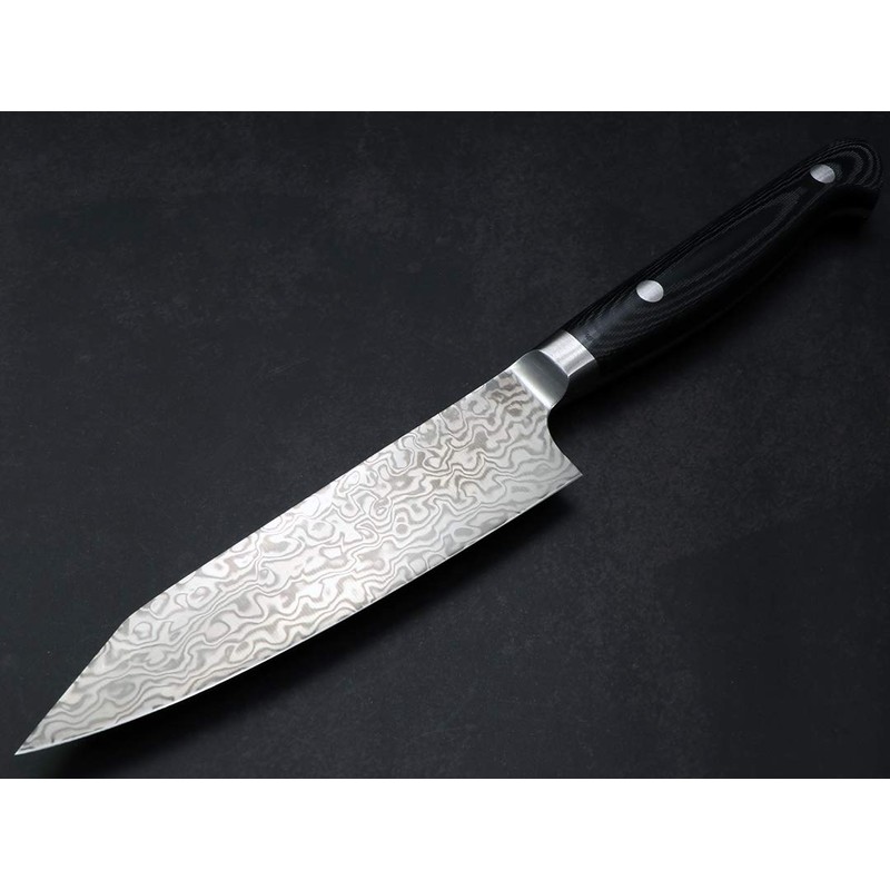 Coreless Damascus Sword Shaped (Cut) Petty 120 Black Micarta