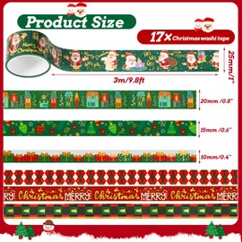 SANNIX Christmas Washi Tape, 17 Rolls Holiday Decorative Washi Tapes 4 Sizes Red Green Gold Foil Christmas Masking Tape for Xmas Scrapbook Bullet Journal Gift Wrapping DIY Crafts