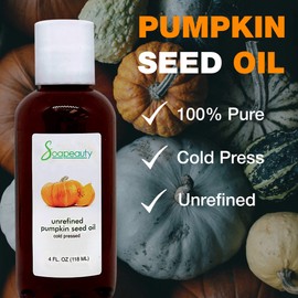 Soapeauty RAW Pumpkin Seed Virgin Oil for Skin & Hair Growth 100% Pure, Cold Pressed and Unrefined Oil Remedy for Men and Women - Omega 3 and Omega 6 Vitamins (32 Oz)