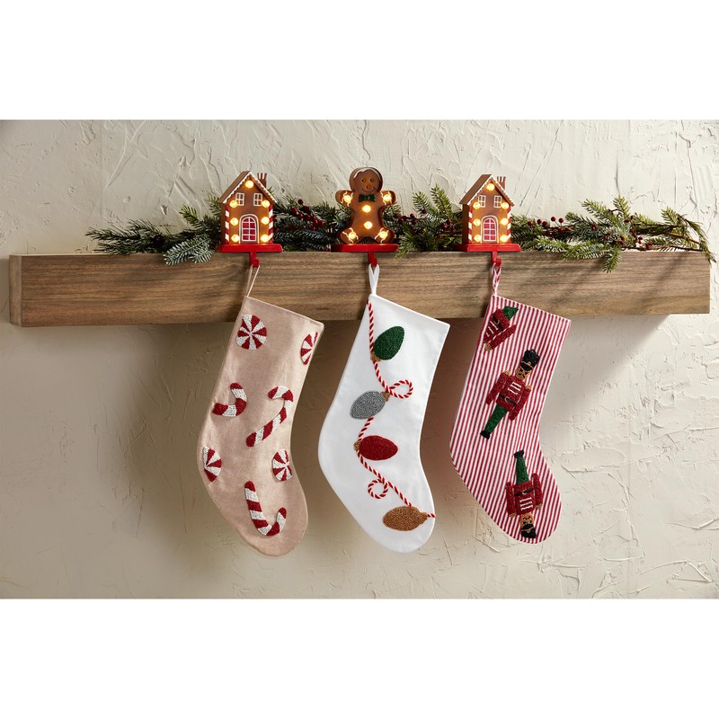 Mud Pie Candy Beaded Xmas Stockings, Beige/Khaki