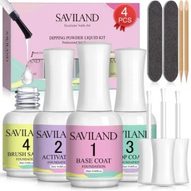 Saviland Dip Powder Liquid Set, Base Top Coat, Activator 4pc                                                                                          