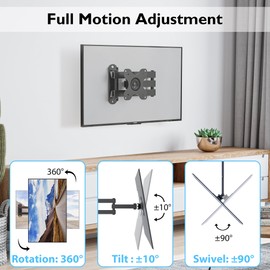 BONTEC BONTEC TV Wall Bracket, Full Motion TV Wall Mount with Swivel, Tilt and 360° Rotation, Fits 13-30 Inch Screens, Monitor Wall Mount Bracket for TV & Monitor, Max Load 15kg, VESA 75x75mm to 100x100mm