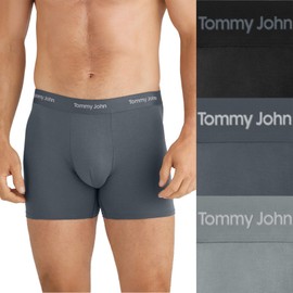 Tommy John Men's Luxe Modal 4" Trunk Boxer Brief Underwear 3-Pack, Black/Turbulence/Monument, Small