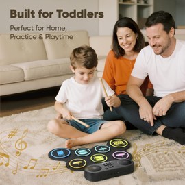 7-Pad Electronic Drum Set for Kids, Portable Electric Drum Kit with Built-in Speaker & Headphone Jack, Kids Drum Set for Beginners Toddlers 3-5 with Pedals & Drumsticks