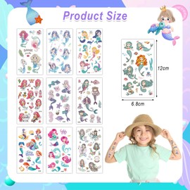 10 Sheets Mermaids Temporary Tattoos Stickers for Kids,Childrens Fake Tattoo Sticker Set Multiple Patterns Waterproof Removable Stickers for Prizes Birthday Party Bag Fillers for Boys Girls