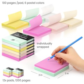 ARTEZA Sticky Notes, 3x3 Inches, 12 Pads, Bulk Pack of Assorted Multicolor Self-Adhesive Notes for Office, School & Home