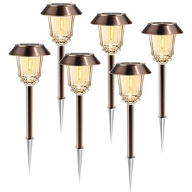 HMDecor Solar Lights Outdoor Waterproof,6 Pack Bronze Pathway Lights with 10-40 LM Dimmable Glass and Metal, Solar Powered Garden Decor for Yard,Patio,Pathway,Driveway(Warm White)