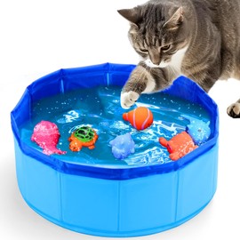 mtlsttbd Cat Pool Toy with Fish Water Cat Toys, Portable Swimming Pool Cat Toy, Interactive Cat Toys for Indoor Cats for Endless Self Play (Medium 11.81X4 IN)