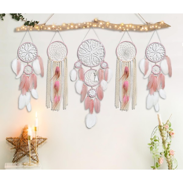 DJSYLIFE 5 Pack Dream Catchers Moon Phase Boho Wall Decor