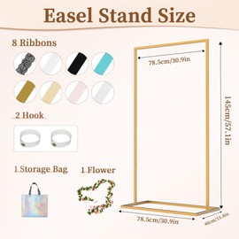 Wedding Sign Holder, 57x31x15"Welcome to Our Wedding Sign Stand Metal Wedding Sign with 8 Pair Satin Ribbon & 2 Pair Leather Sign Straps,Storage Bag, Flower Vine,Heavy Duty Easel Stand for Sign,Poster