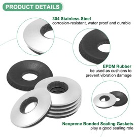 M METERXITY 50-Pack EPDM Bonded Sealing Rubber Washers, 304 Stainless Steel 1/4" x 5/8" OD Neoprene Rubber Washers Gasket for Bolts/Screws/Machinery/Ships/Roof