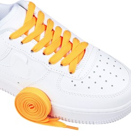 Olukssck 1 Pair Flat Shoe Laces for Sneakers, 2/5" Wide Athletic Shoelaces Yellow 48 inch(122cm)