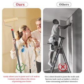 FLY HAWK Paint Roller Kit, 4 FT Stainless Steel Pole Wall Paint Rollers, Dense Filament Mural Brush, White