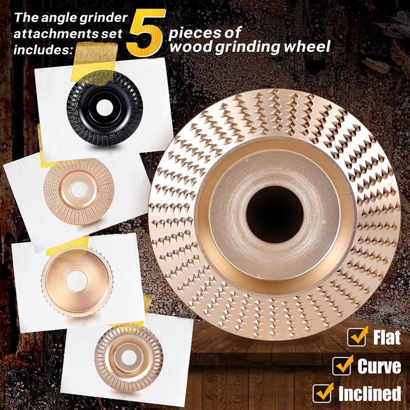 BLEKOO 5PC Angle Grinder Wood Carving Disc Set, 4" &