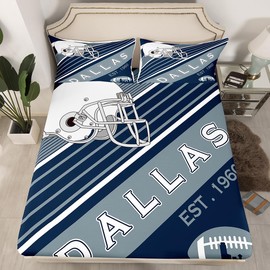 Erosebridal 2Pcs American Football Bed Sheets, Bedding Set Twin Size, Sports Sheets, White Navy Blue Striped Fitted Sheet Bedroom Decor for Men Husband Boyfriend Teenage Boys (Dallas)