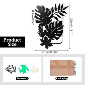 NBEADS Palm Leaves Metal Wall Art Decor Tropical Leaves, Black Wall Hanging Decor Silhouette Wall Art for Home Bedroom Living Room Bathroom Kitchen Office Garden Hotel Wall Decoration, 30x21.9cm