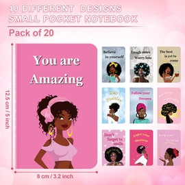 Kosiz 20 Pcs Black Girl Mini Journal Black Women Notebook Black Girl Mini Notepad for Lined Note Pad Motivational Journal Diary for Writing Planner Graduation Composition School Office