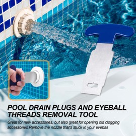 Pool Plug Removal Tool with Rubber Handle, Pool Jet Removal Tool Metal Eyeball Seat Removal Tool for Above and Inground Pool Square Pool Drain Plug Removal Tool for SP1419A-SP1419E Hayward(Blue)