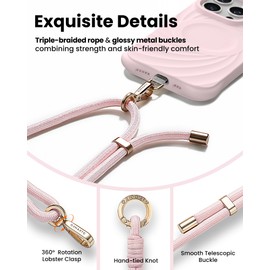 ORNARTO Crossbody Phone Lanyard with 1× Wrist Strap,2×Patches, and Metal Buckle - Adjustable Anti-Theft Neck Strap for Women, Men, Girls -Skin-Friendly Design-Pink