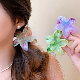 Ypkia Pack of 4 Colourful Flower Hair Clips Medium Flower Hair Clips Women's Non-Slip Hair Clips Elegant Hair Accessories for Women Girls