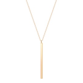 CULOVITY Simple Bar Pendant Necklace Long Lariat Chain Polished Jewelry for Women, 2.4" Pendant 35" Chain Goldtone 1Pcs