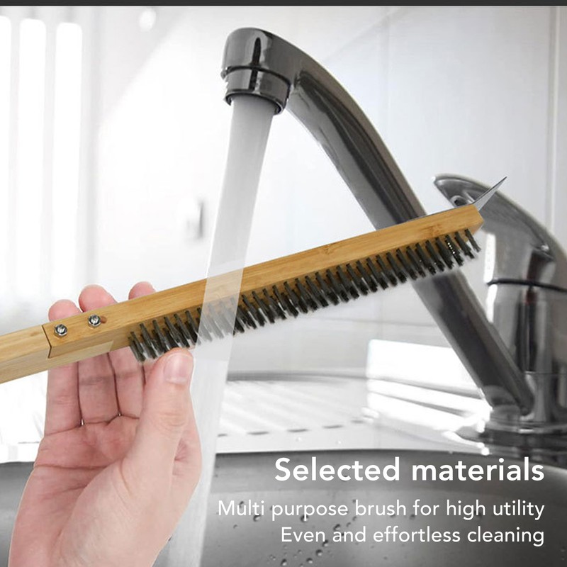 Long Pizza Oven Brush with Scraper Mounted Metal Bristles Pizza