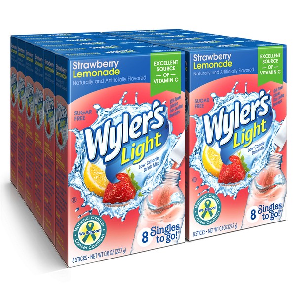 Wyler's Light Singles To Go Powder Packets, Water Drink Mix, Strawberry Lemonade, 96 Single Servings (Pack of 12)