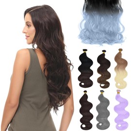 Yamel Ombre Weft Hair Extensions Sew in Weave Silky 1 Bundle Hair Weft 100 Grams Soft Straight Synthetic Hair Bundles 22 Inches Ombre Black to Light Blue