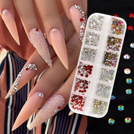 Hotalisona 3D Nail Charms Pearls Beads Jewels and Gold Metal Gems Rhinestones Diamonds Nail Art Kit Colored Laser Sequins Stuff Supplies for Design Kit Techs