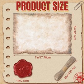 Sinload Vintage Writing Invitations Set Includes 100 Letter Antique Rustic Papers 100 Wax Seal Stickers 3 Strands of Twine for Christmas Stationery Old Medieval Scroll Cardstock(5 x 7 Inch)