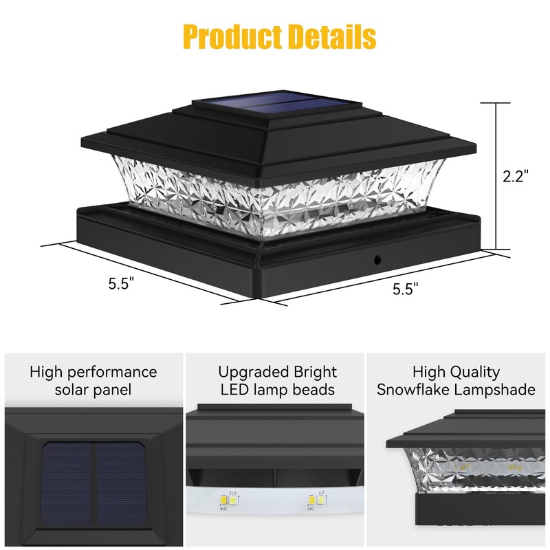 APONUO Solar Post Lights Outdoor, 2 Lighting Modes 16 LEDs