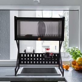 Over The Sink Dish Drying Rack, 2 Tier Large Dish Drainer Drying for Kitchen Counter, Metal Dish Rack Kitchen Sink Organizer with Cabinet Door, Chopstick Holder, Knife Rack (25.6"L x 13.6"W x 32.2"H)