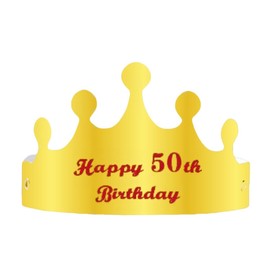 JUTTIRA 50th Birthday Crown Hat Gold Party Crown, Happy 50 Years Old Bday Decorations Fifty Cap Party Gifts Photo Booth Props Supplies Ideal Him Her Men Women Party Favors Decors