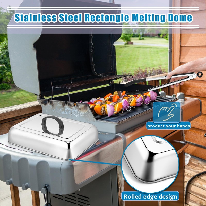 HaSteeL Rectangular Basting Cover, Stainless Steel Cheese Melting Dome Steaming