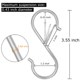 Waitkey 32 Pack S Hooks for Hanging, 3.5 inch Heavy Duty Metal S Hooks with Safety Buckle S Shaped Hooks Pot Rack Closet Hooks for Hanging Plants, Clothes, Kitchen Utensil, Pots, Pans, Bags (Silver)