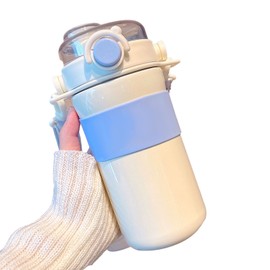 Insulated Straw Water Bottle Spillproof Stylish Girls Boys Portable Thermal Water Bottle Cup for Sports Outdoor White
