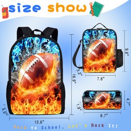 3PCS Football Backpack Set for Boys, Lightweight Large Backpack with Lunch Box & Pencil Case, Cool Sport Bookbag for Kids, Back to School Backpacks for Elementary & Middle School - 01