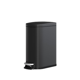 Garvee 2.6 Gallon / 10 Liter Metal Bathroom Trash Can with Lid, Slim Waterproof Garbage Can for Bedroom, Small Step-on Trash Bin with Inner Bucket, Rear Handle, Soft Close Lid, Black