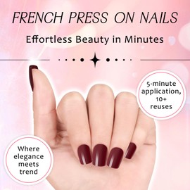 Ladiery French Press on Nails Short Square, Red Reusable lightweight Fake Nails with Glue Tool Kit for Weddings Festival Vacation Gift 24PCS