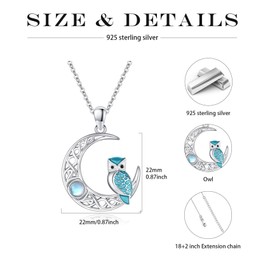 TRISHULA Owl Necklace S925 Sterling Silver Moon Celtic Necklace Jewelry Gifts for Women Girls Mother Daughter Girlfriend Wife Sisters