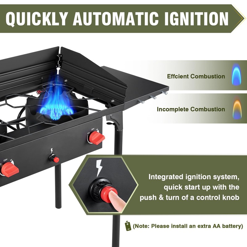 Bestfire 2 Burner Camping Stove with Windpanel& Side Shelves, Bag,