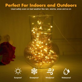 Edew Plug in Fairy Lights 66 ft 200 LED String Lights Warm White Copper Wire Waterproof Indoor Outdoor Starry String Lights for Bedroom Patio Garden Balcony Wedding Christmas Festival Decoration