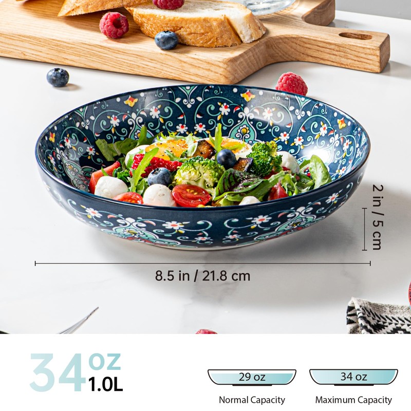 HENXFEN LEAD Pasta Bowls– 33 oz Colorful Ceramic Salad Bowls