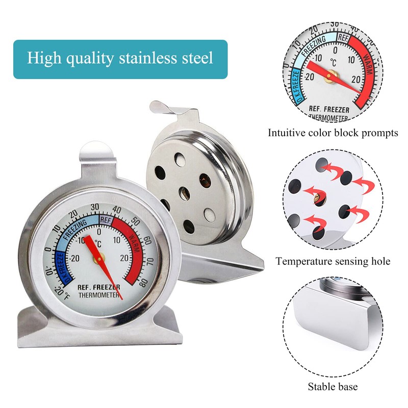 Vilike Fridge Thermometer(-20~80)3Pcs, 4 Color Scope/Stainless Steel Freezer Thermometer,With Hook