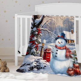YeeJu Christmas Throw Blanket Baby Small Farmhouse Snowman Blanket for Toddler Infant Pet Crib Stroller Soft Let It Snow Fuzzy Fleece Blankets and Throws Xmas Winter Holiday Blanket 30x40